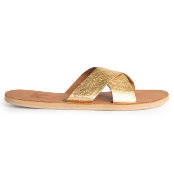 Gold and Caramel Crossover Slide Sandal - Picture 2 of 5